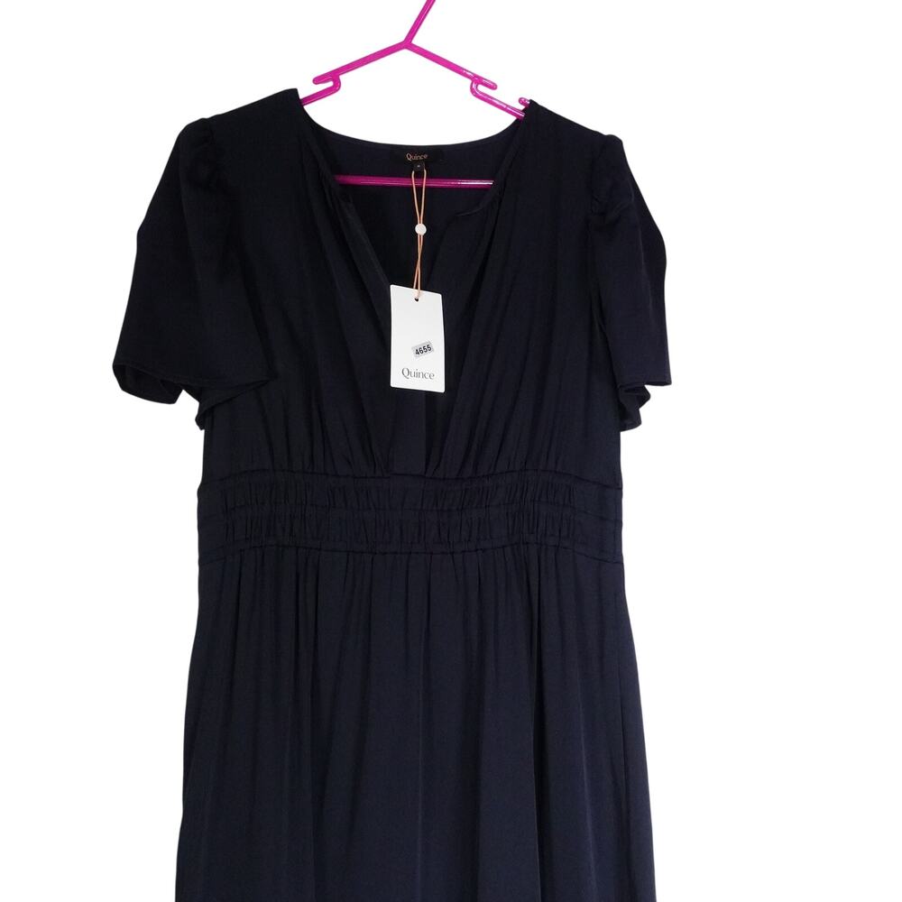 New Quince Silk Tiered Maxi Dress Women’s Small Navy Blue Maxi 4655 - Picture 4 of 11